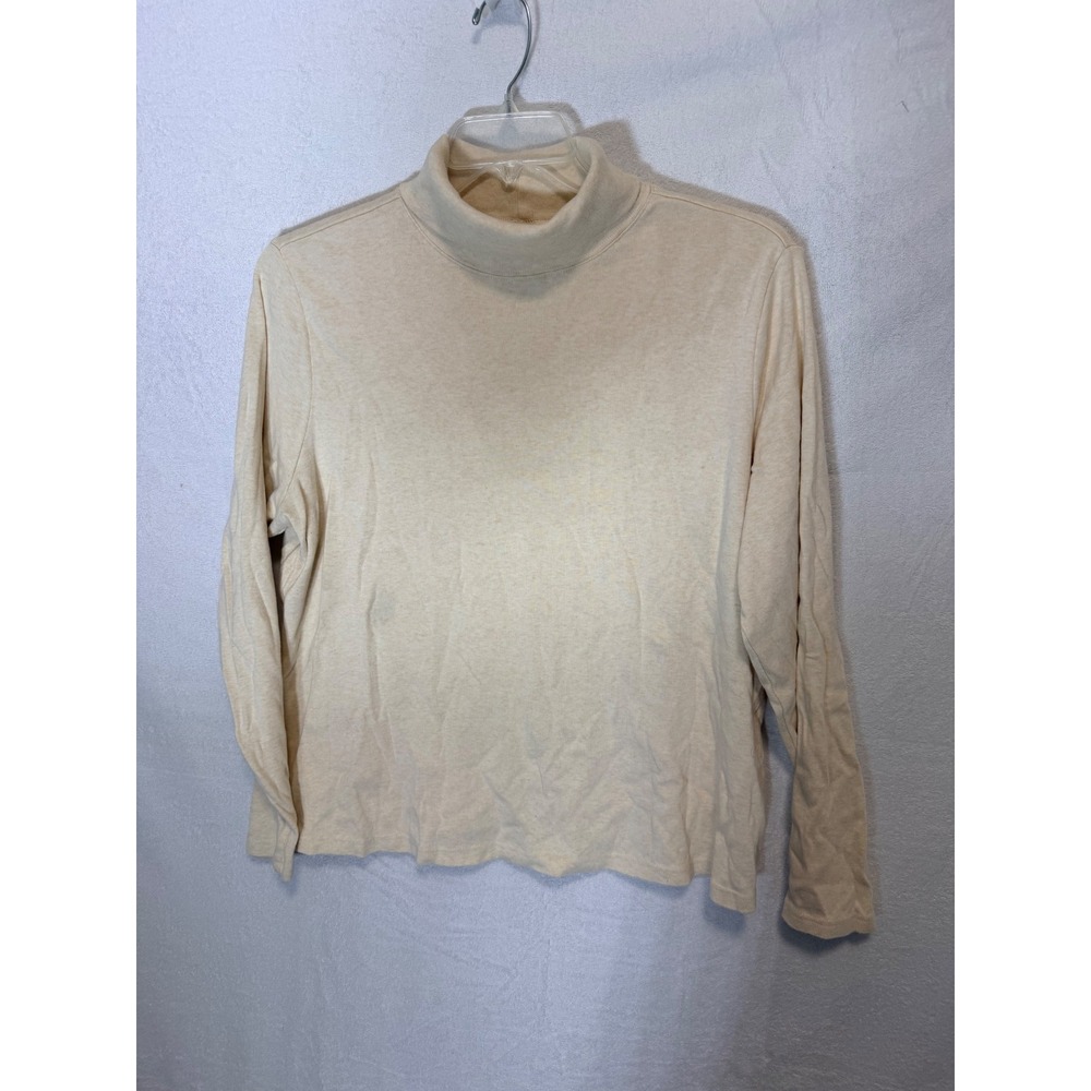 LL Bean Womens 2X Cream Cotton Long Sleeve Turtleneck Top 0 CYT5 RN71341